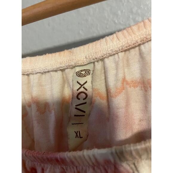 XCVI Shirt Womens XL Pink Tie Dye Crinkle Boho Peasant Long Sleeve Made USA - Picture 3 of 8